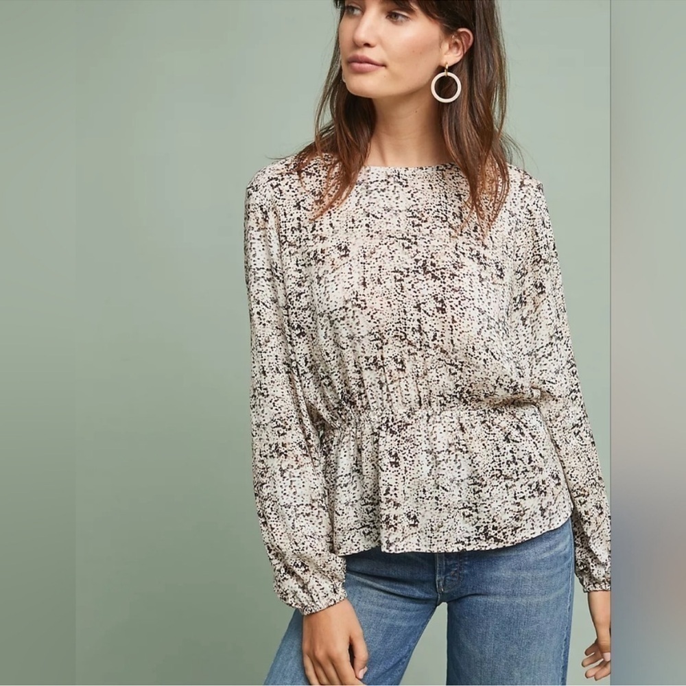 Cloth & Stone Anthropologie Cream Spotted Peplum Blouse